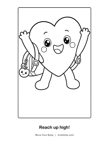 Coloring page: Hartley the Heart stretching his arms up high